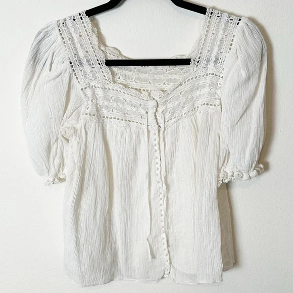 Doen Anneth Blouse Top Salt Cream Lace Medium - Picture 4 of 11